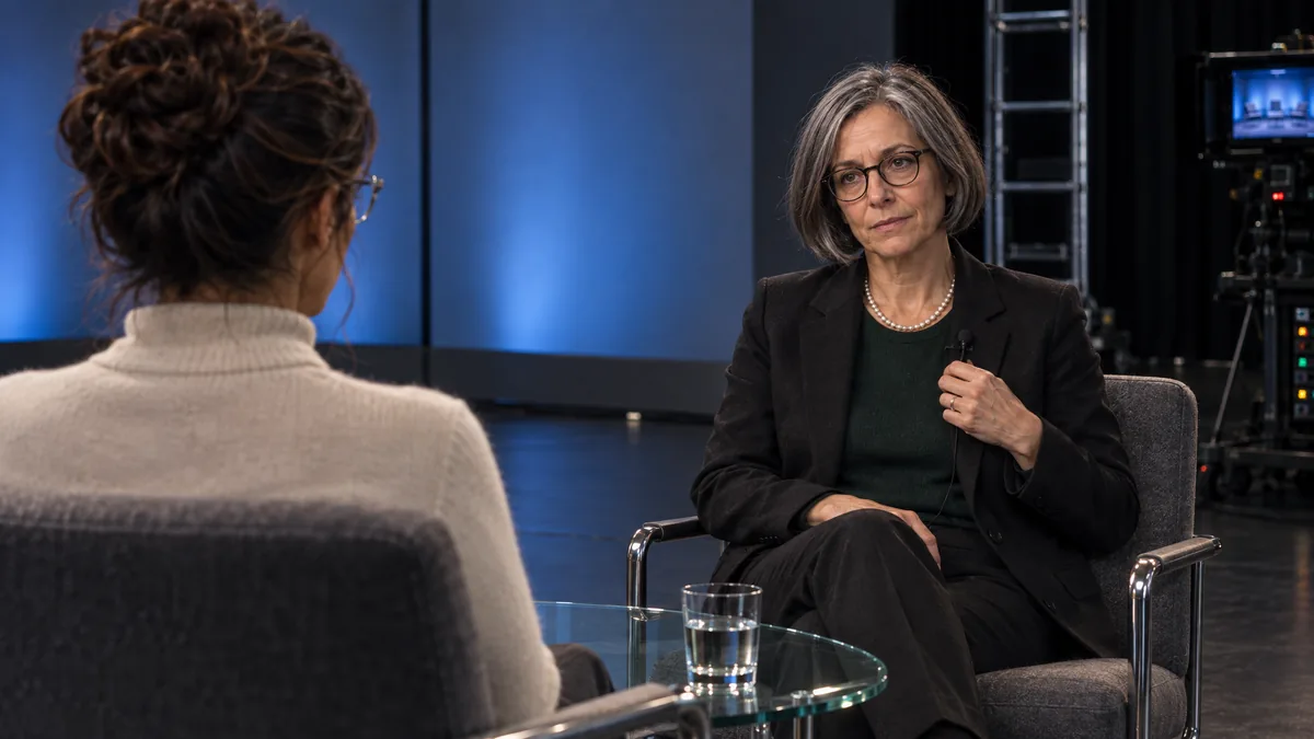 Esther Friedman in a television studio.